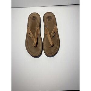 UGG Kamiko Women's Size 10 Tan Leather‎ Thong Wedge Slide Sandals 1002885